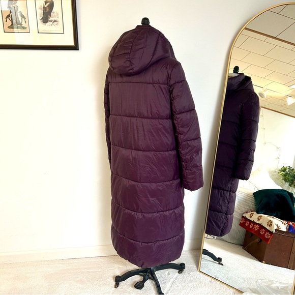Banana Republic Dark Purple Long Hooded Oversized Puffer Jacket Sz Small Tall - Picture 3 of 10